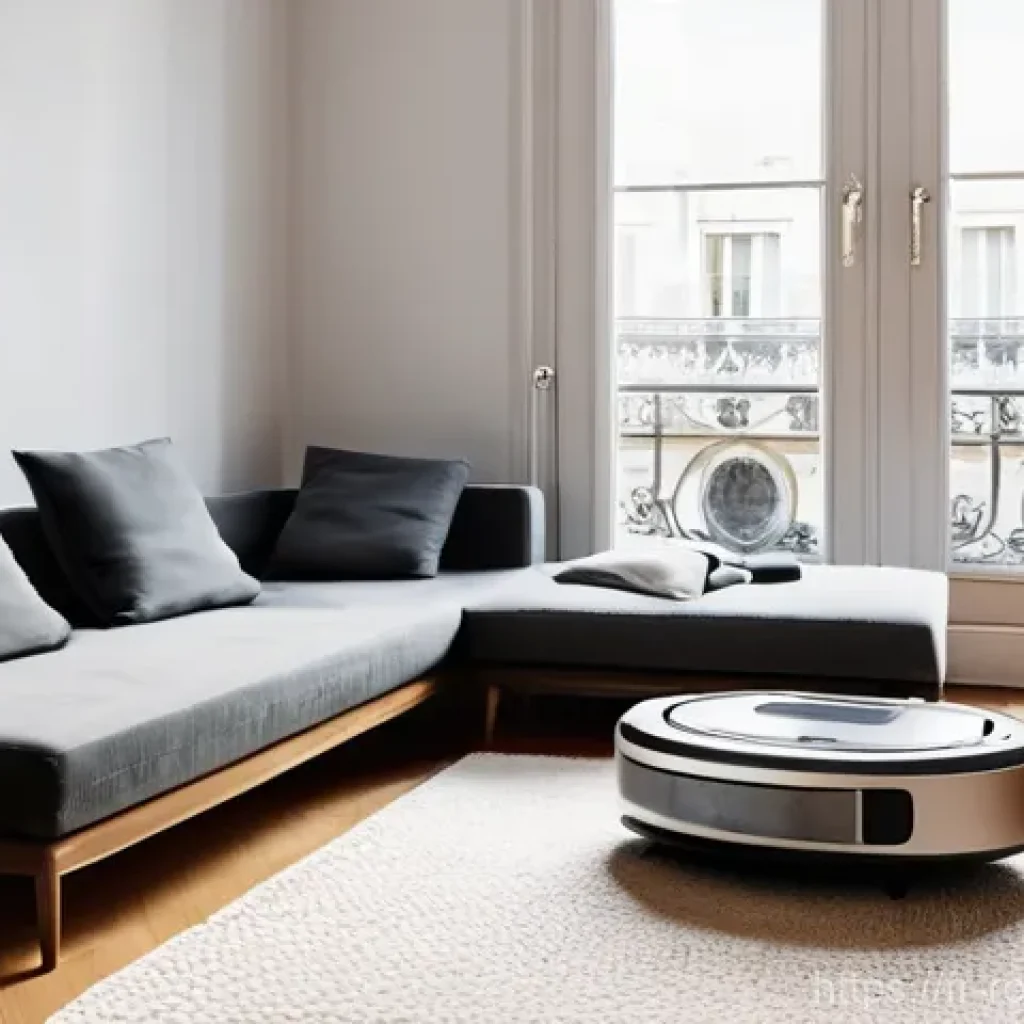 로봇 기술과 가정의 편리함 증대 - **Prompt:** A cozy, brightly lit modern Parisian apartment living room. Sunlight streams through a l...