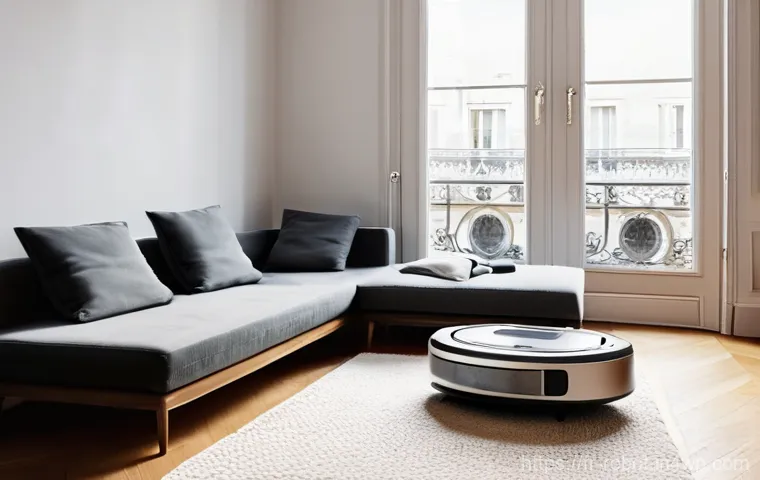 로봇 기술과 가정의 편리함 증대 - **Prompt:** A cozy, brightly lit modern Parisian apartment living room. Sunlight streams through a l...