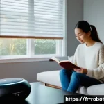 Home 18 스마트 홈과 로봇의 미래 방향 - **Prompt:** A cozy and modern living room at dusk, featuring a woman in her 30s, casually dressed in...