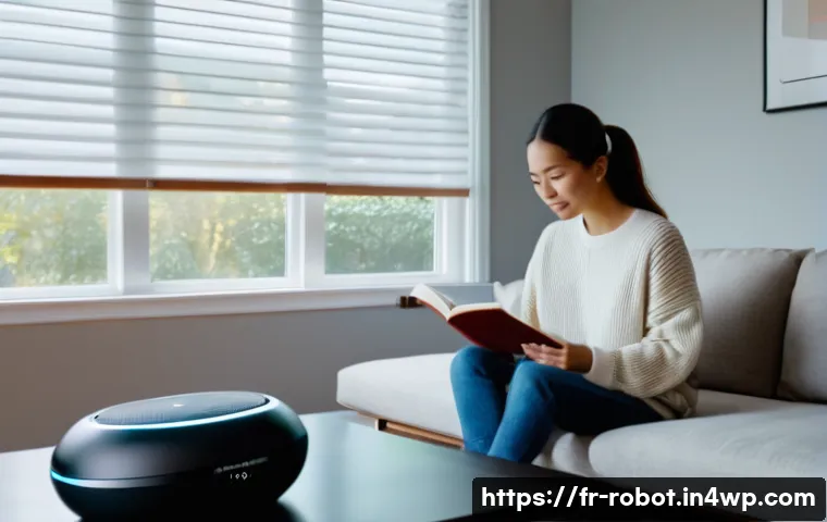 스마트 홈과 로봇의 미래 방향 - **Prompt:** A cozy and modern living room at dusk, featuring a woman in her 30s, casually dressed in...