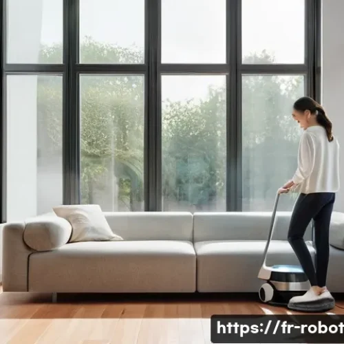 Home 29 로봇 공학의 발전이 가정에 미치는 영향 - **Prompt:** A serene, modern living room bathed in soft, natural light. A woman in comfortable, styl...