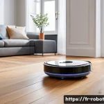 Home 16 가정에서 사용하는 로봇의 필요성 분석 - A modern French living room with large windows and elegant décor, featuring a sleek autonomous robot...
